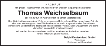 Traueranzeige von Thomas Weichselbaum von Neumarkter Nachrichten Lokal