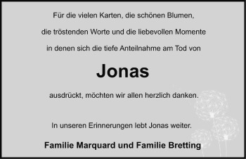 Traueranzeige von Jonas Marquard von Nordbayerische Nachrichten Herzogenaurach Lokal