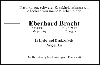 Traueranzeige von Eberhard Bracht von Erlanger Nachrichten Lokal