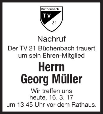 Traueranzeige von Georg Müller von Roth-Hilpoltsteiner Volkszeitung Lokal