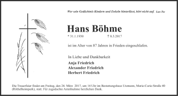 Traueranzeige von Hans Böhme von Erlanger Nachrichten Lokal