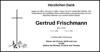 Traueranzeige von Gertrud Frischmann von Nordbayerische Nachrichten Forchheim Lokal