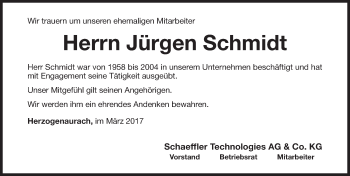 Traueranzeige von Jürgen Schmidt von Nordbayerische Nachrichten Herzogenaurach Lokal