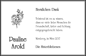 Traueranzeige von Pauline Arold von Gesamtausgabe Nürnberger Nachrichten/ Nürnberger Ztg.