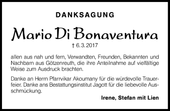 Traueranzeige von Mario Di Bonaventura von Schwabach