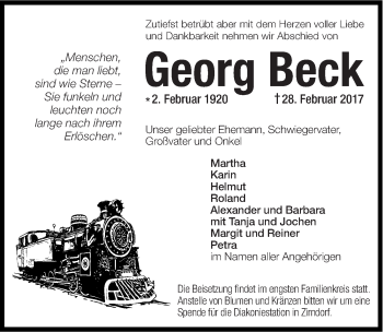 Traueranzeige von Georg Beck von Fürther Nachrichten Lokal