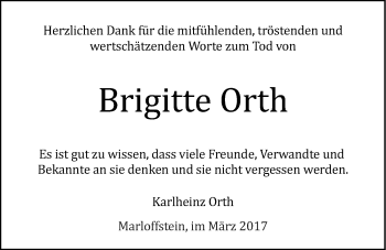 Traueranzeige von Brigitte Orth von Erlanger Nachrichten Lokal