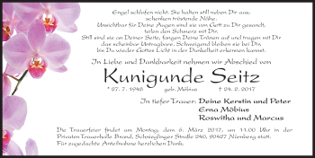 Traueranzeige von Kunigunde Seitz von Gesamtausgabe Nürnberger Nachrichten/ Nürnberger Ztg.