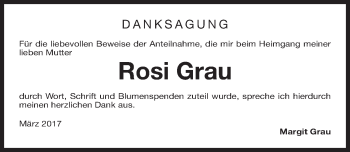 Traueranzeige von Rosi Grau von Gesamtausgabe Nürnberger Nachrichten/ Nürnberger Ztg.