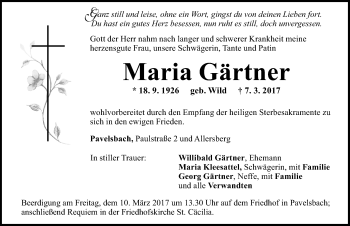 Traueranzeige von Maria Gärtner von Neumarkter Nachrichten/ Roth-Hilpoltsteiner Volkszeitung
