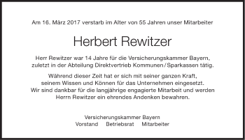 Traueranzeige von Herbert Rewitzer von Gesamtausgabe Nürnberger Nachrichten/ Nürnberger Ztg.