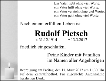 Traueranzeige von Rudolf Pietsch von Erlanger Nachrichten Lokal