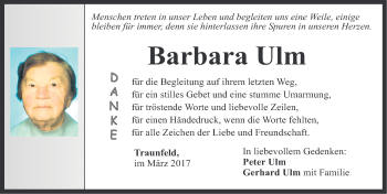 Traueranzeige von Barbara Ulm von Neumarkter Nachrichten Lokal