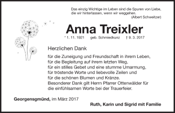 Traueranzeige von Anna Treixler von Roth-Hilpoltsteiner Volkszeitung Lokal