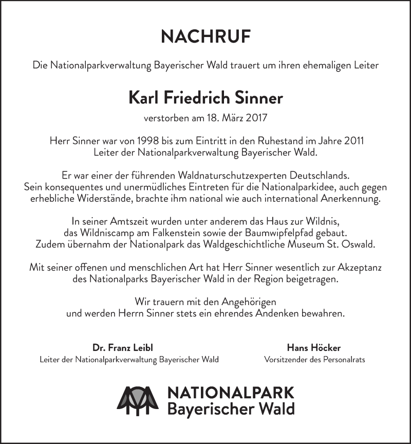  Traueranzeige für Karl Friedrich Sinner vom 23.03.2017 aus Nordbayerische Nachrichten Forchheim Lokal