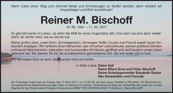 Traueranzeige von Reiner M. Bischoff von Nordbayerische Nachrichten Herzogenaurach Lokal 