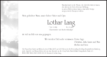Traueranzeige von Lothar Lang von Gesamtausgabe Nürnberger Nachrichten/ Nürnberger Ztg.