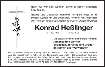 Traueranzeige von Konrad Heßlinger von Roth-Hilpoltsteiner Volkszeitung Lokal