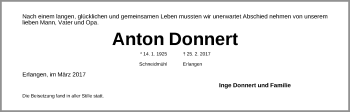 Traueranzeige von Anton Donnert von Erlanger Nachrichten Lokal