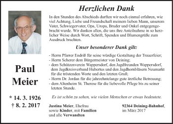 Traueranzeige von Paul Meier von Neumarkter Nachrichten Lokal