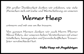 Traueranzeige von Werner Heep von Schwabach