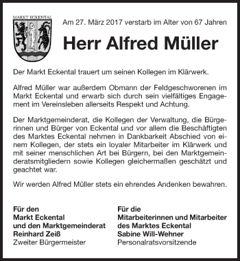Traueranzeige von Alfred Müller von Erlanger Nachrichten Lokal