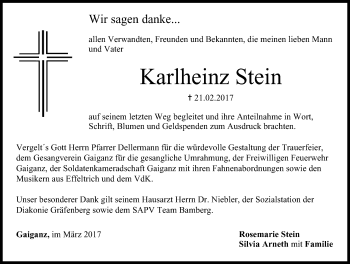 Traueranzeige von Karlheinz Stein von Nordbayerische Nachrichten Forchheim Lokal