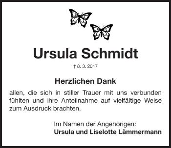 Traueranzeige von Ursula Schmidt von Gesamtausgabe Nürnberger Nachrichten/ Nürnberger Ztg.