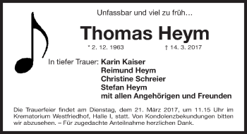 Traueranzeige von Thomas Heym von Gesamtausgabe Nürnberger Nachrichten/ Nürnberger Ztg.