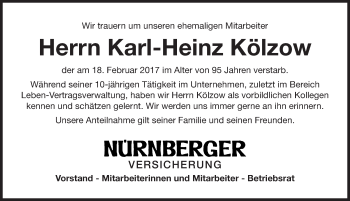Traueranzeige von Karl-Heinz Kölzow von Gesamtausgabe Nürnberger Nachrichten/ Nürnberger Ztg.