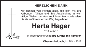 Traueranzeige von Herta Hager von Gesamtausgabe Nürnberger Nachrichten/ Nürnberger Ztg./ Fürther Nachrichten