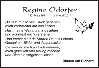 Traueranzeige von Regina Odorfer von Roth-Hilpoltsteiner Volkszeitung Lokal