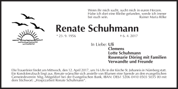 Traueranzeige von Renate Schuhmann von Gesamtausgabe Nürnberger Nachrichten/ Nürnberger Ztg.