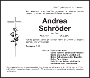 Traueranzeige von Andrea Schröder von Roth-Hilpoltsteiner Volkszeitung Lokal