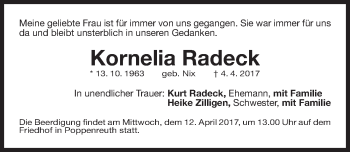 Traueranzeige von Kornelia Radeck von Gesamtausgabe Nürnberger Nachrichten/ Nürnberger Ztg./ Fürther Nachrichten