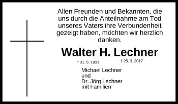 Traueranzeige von Walter Lechner von Gesamtausgabe Nürnberger Nachrichten/ Nürnberger Ztg.