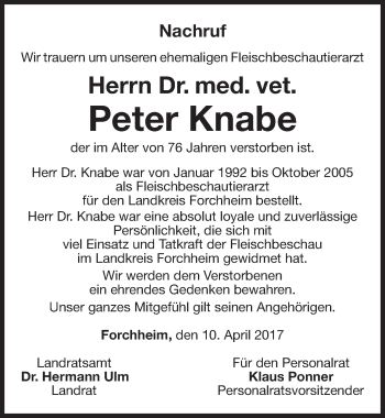 Traueranzeige von Peter Knabe von Nordbayerische Nachrichten Forchheim Lokal