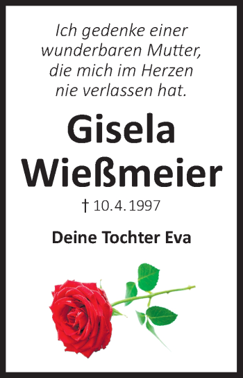 Traueranzeige von Gisela Wießmeier von Roth-Hilpoltsteiner Volkszeitung/ Schwabach