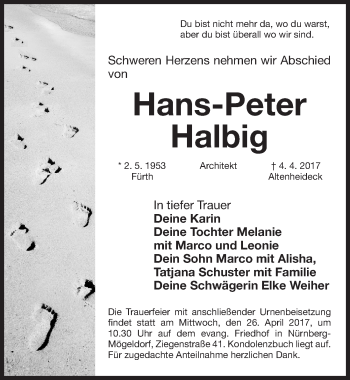 Traueranzeige von Hans-Peter Halbig von Gesamtausgabe Nürnberger Nachrichten/ Nürnberger Ztg.