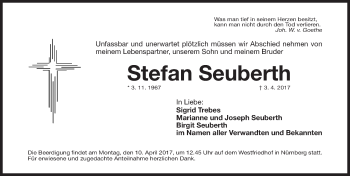 Traueranzeige von Stefan Seuberth von Gesamtausgabe Nürnberger Nachrichten/ Nürnberger Ztg.