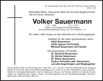 Traueranzeige von Volker Sauermann von Gesamtausgabe Nürnberger Nachrichten/ Nürnberger Ztg.