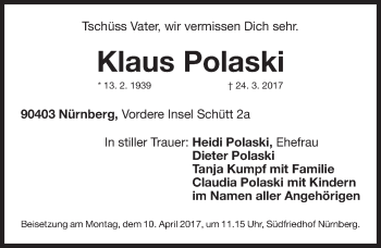 Traueranzeige von Klaus Polaski von Gesamtausgabe Nürnberger Nachrichten/ Nürnberger Ztg.