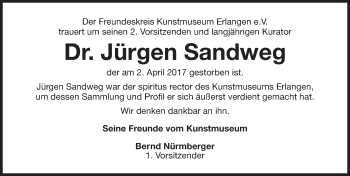Traueranzeige von Jürgen Sandweg von Erlanger Nachrichten Lokal