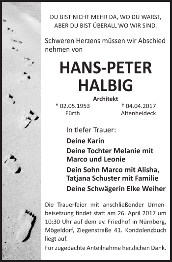 Traueranzeige von Hans-Peter Halbig von Roth-Hilpoltsteiner Volkszeitung Lokal