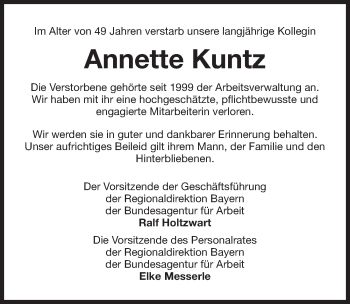 Traueranzeige von Annette Kuntz von Gesamtausgabe Nürnberger Nachrichten/ Nürnberger Ztg.