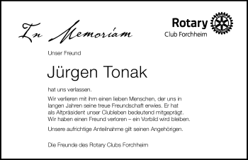 Traueranzeige von Jürgen Tonak von Nordbayerische Nachrichten Forchheim Lokal