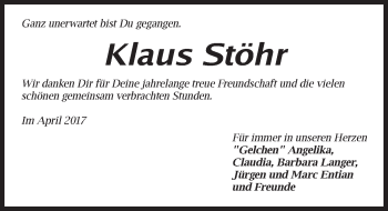 Traueranzeige von Klaus Stöhr von Erlanger Nachrichten Lokal