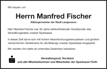 Traueranzeige von Manfred Fischer von Fürther Nachrichten Lokal