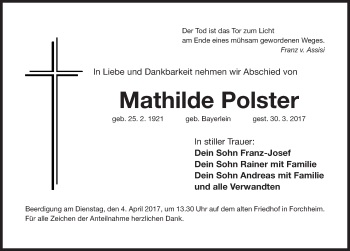 Traueranzeige von Mathilde Polster von Nordbayerische Nachrichten Forchheim Lokal