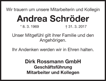 Traueranzeige von Andrea Schröder von Roth-Hilpoltsteiner Volkszeitung Lokal